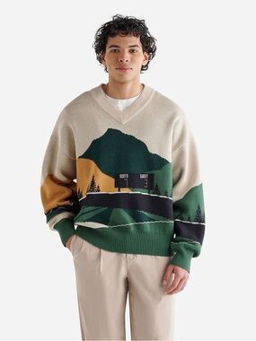 Roots True Nature Of Sport Mountain V-Neck Sweater SZ XL